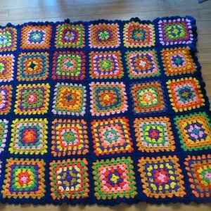 Grannycore crochet afghan granny square blanket 66in x44in